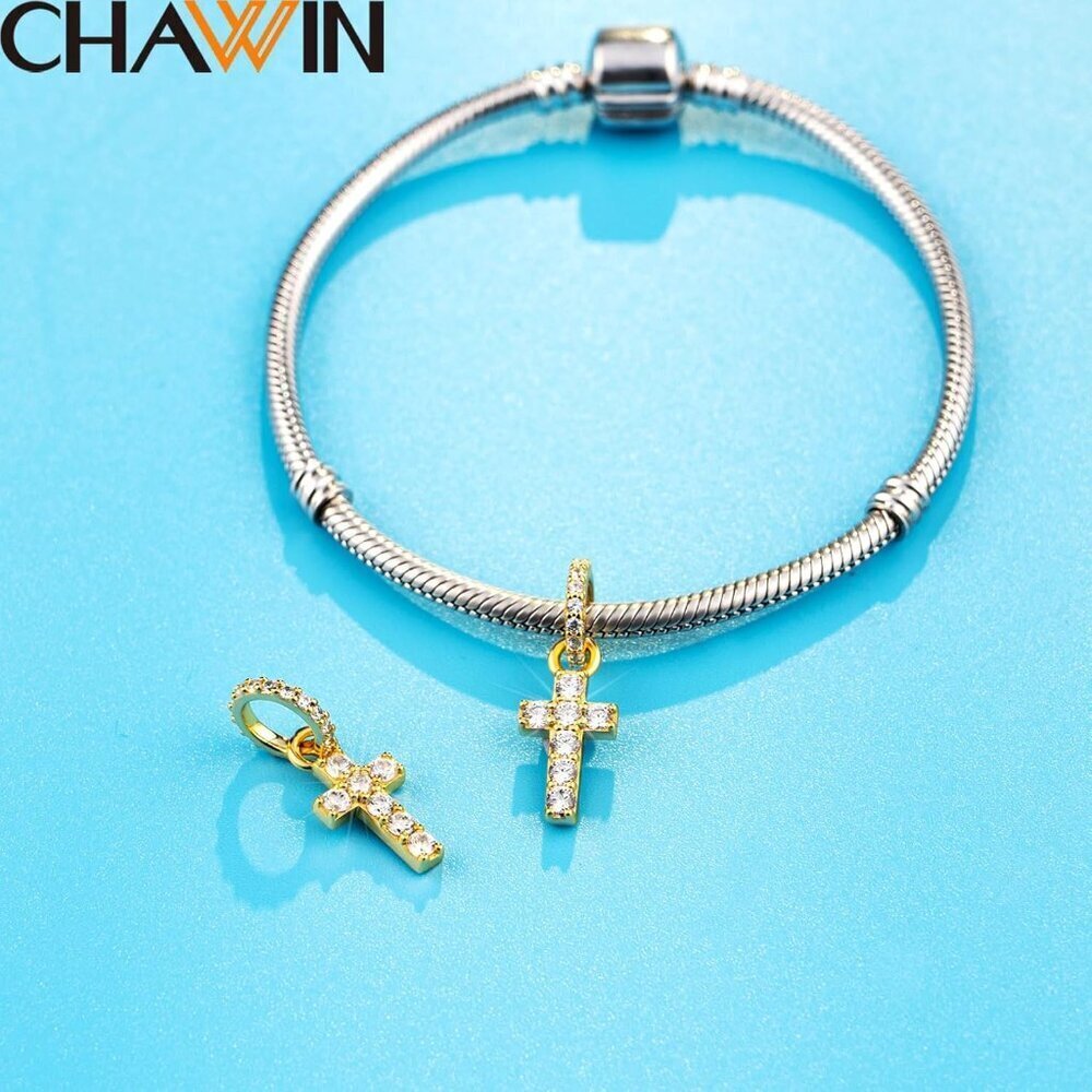 Sterling Silver Cross Charm with Cubic Zirconia for Pandora Bracelets - Picture 3 of 4
